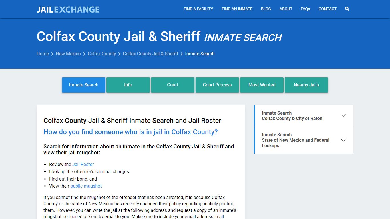 Inmate Search: Roster & Mugshots - Colfax County Jail & Sheriff, NM